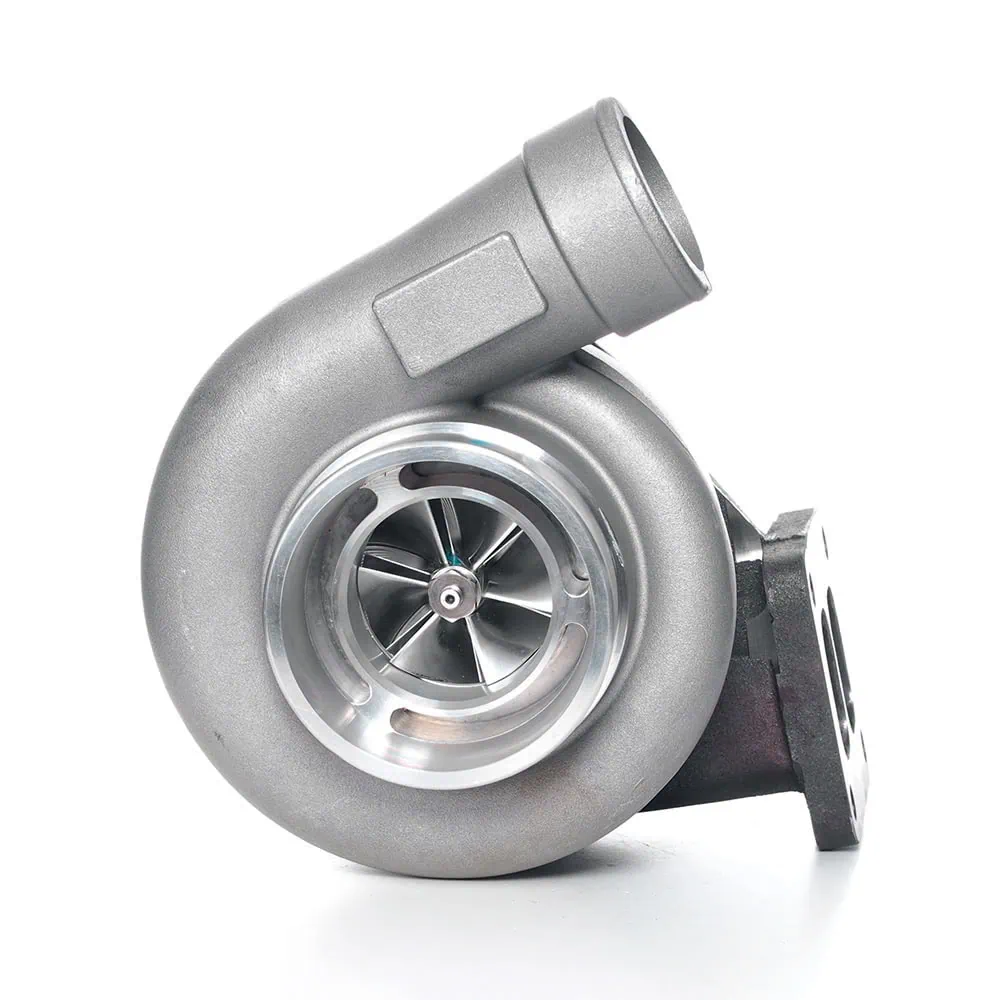 Metallic turbocharger, isolated on a white background.