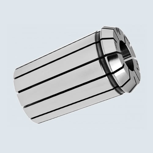Close-up of a FAHRION OZ collet. It shows the characteristic cylindrical design with uniform slots for precise clamping in machine tools.